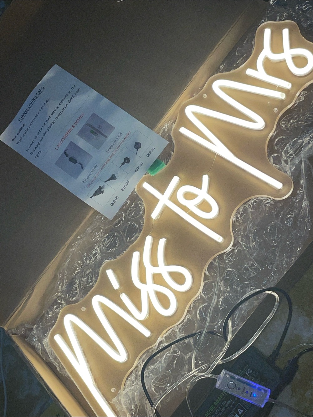 Amber Neon Gold " Miss to Mrs " sign  LED Neon Sign - Decorative Script Light